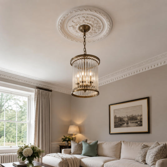 Ceiling Rose K8 Premium 30 cm Medium - Floral Ceiling Medallion for Light Fittings & Chandeliers