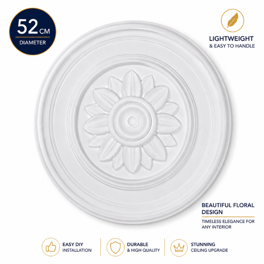 K18 Floral Ceiling Rose 52cm | Decorative PU Ceiling Centrepiece for Chandeliers & Pendant Lights
