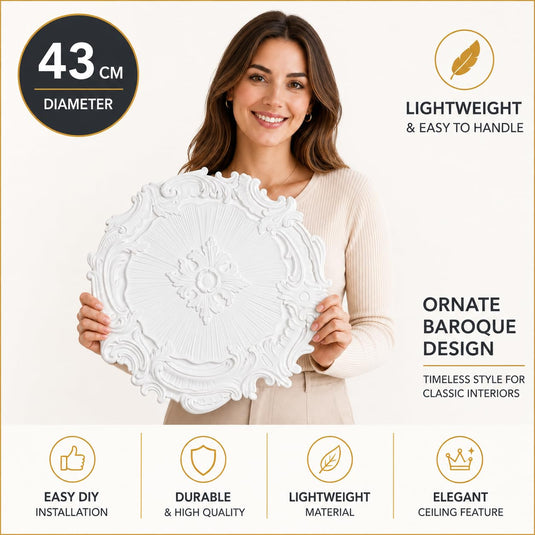 Ceiling Rose K13 Premium 43 cm Medium - Floral Ceiling Medallion for Light Fittings & Chandeliers
