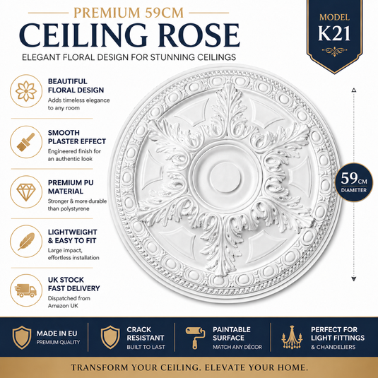 K21 Floral Ceiling Rose 59cm | Large Decorative Ceiling Centrepiece for Chandeliers
