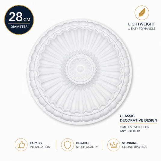 Ceiling Rose K6 Premium 28 cm Medium - Floral Ceiling Medallion for Light Fittings & Chandeliers